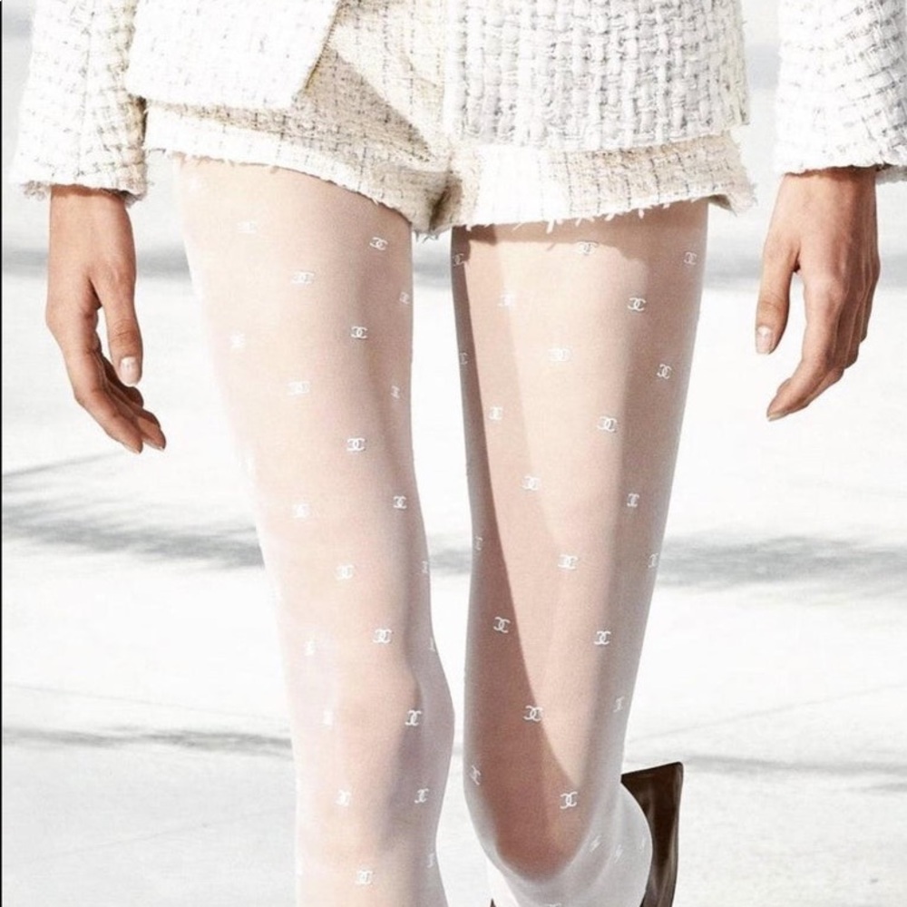 Chanel white logo tights, size small.Brand new in packaging, never worn.Sold out